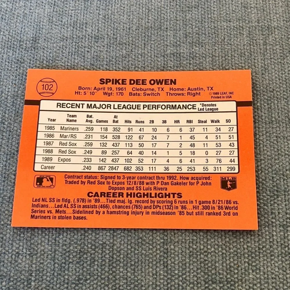 1990 Donruss Montreal Expos Baseball Card Trading Card